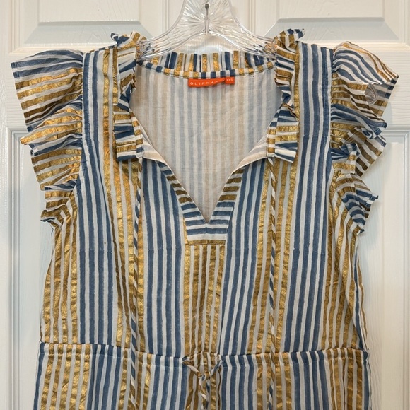 Tuckernuck Oliphant Cinched Flirty Short Dress in Samoa Blue Gold Size XXS - Picture 3 of 12